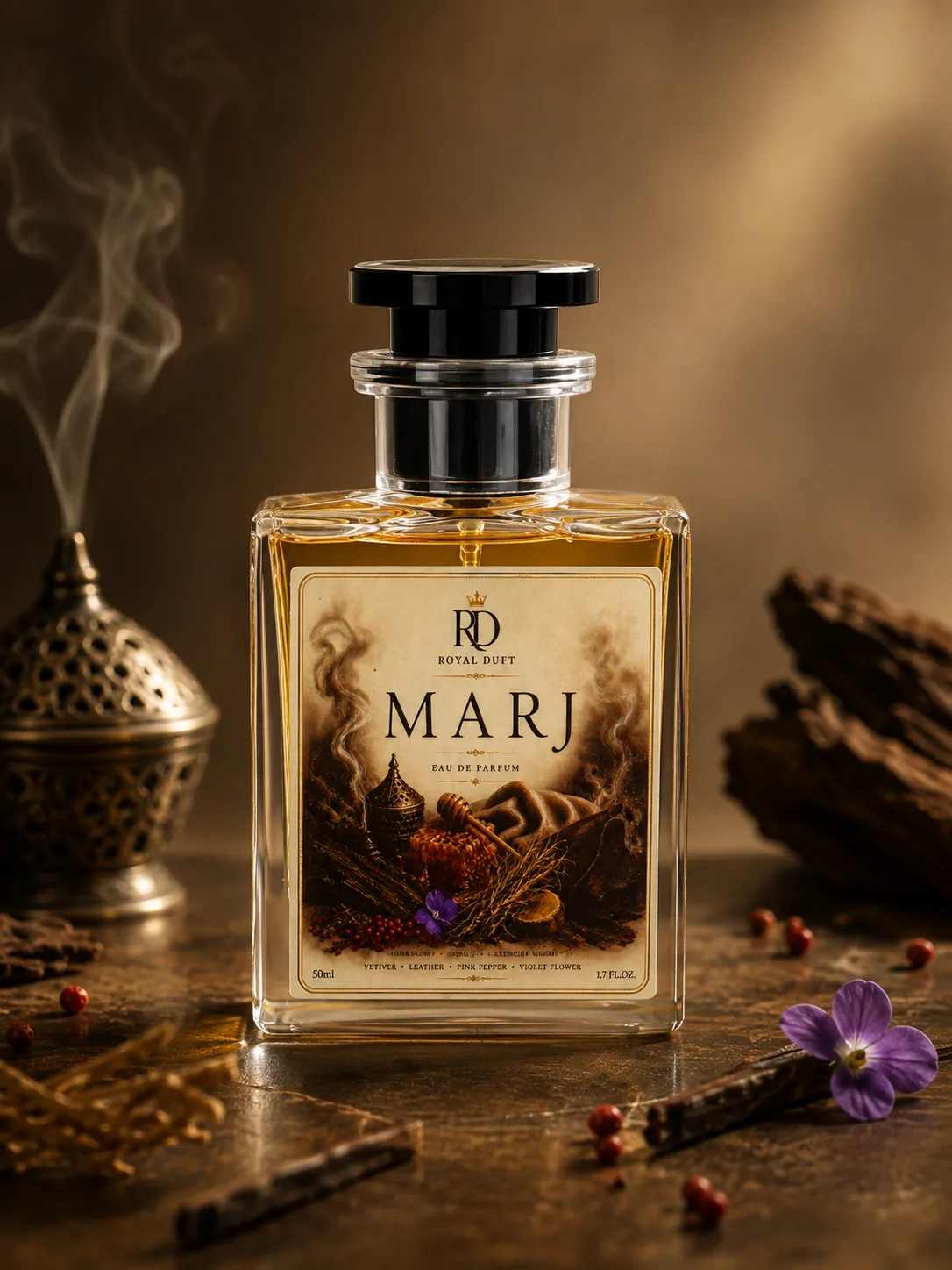 RoyalDuft GUILTY Eau de Parfum unisex fragrance, 1.7 oz clear glass bottle with zesty citrus and fresh mint notes, perfect for everyday wear.